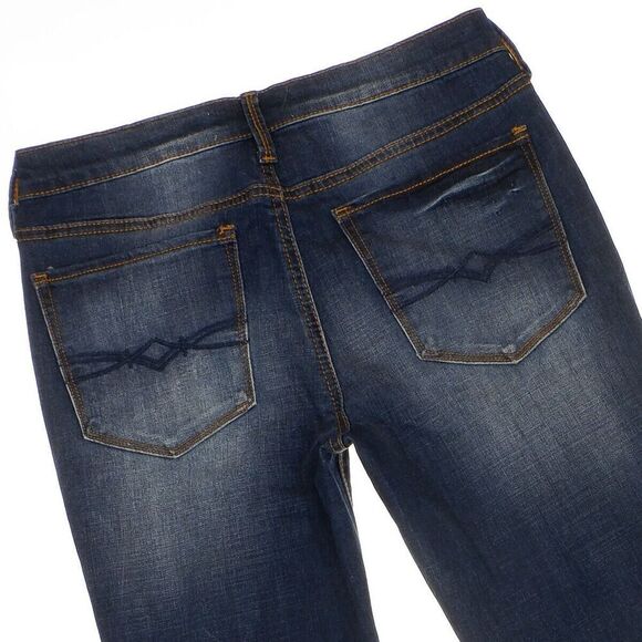 Mudd Jeans Juniors Size 7 Skinny Distressed Patched Stretch Blue Denim 28 x 28.5 - Picture 4 of 9